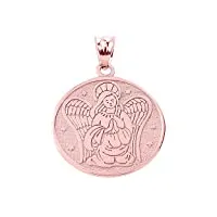 joyara collier pendentif - - 14 ct 585/1000 double face protection en or rose charm ange