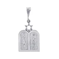 collier pendentif - - 14 ct 585/1000 charm juive - or blanc dix déclarations comprimés juive