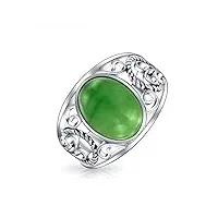 boho bali cabochon ovale en jade vert teinté bague pour femmes en argent sterling pierre de naissance du mois d'août
