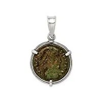 pendentif réversible en argent sterling 925 avec pendentif disque constantin i en bronze romain - mesure 37,4 x 23,75 mm de large et 3,4 mm d'épaisseur - cadeau pour femme, métal