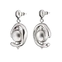 uno de 50 boucles d'oreilles pendantes pour femme - plaqué argent - perle blanche - pen0444bplmtl0u