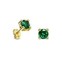 miore boucles d'oreilles femmes clous d'oreilles ronds en or jaune 9 carat / 375 or avec pierre précieuse émeraude vert, bijoux