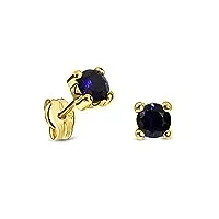 miore boucles d'oreilles pour femmes clous d'oreilles en or jaune 9 carat /375 or avec pierre précieuse ronde saphir bleu, bijoux