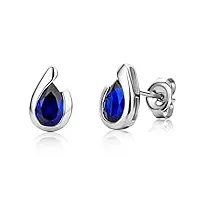 miore bijoux pour femmes boucles d'oreilles avec pierre gemme/pierre précieuse saphir bleu 1.10 ct chaîne en or blanc 9 carats / 375 or