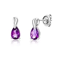 miore boucles d'oreilles pour femmes boucles d'oreilles pendantes en or blanc 9 carat /375 or avec pierre précieuse forme poire améthyste violette, bijoux
