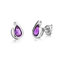 miore bijoux pour femmes boucles d'oreilles avec pierre gemme/pierre précieuse améthyste violette 1.05 ct chaîne en or blanc 9 carats / 375 or