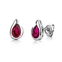 miore bijoux pour femmes boucles d'oreilles avec pierre gemme/pierre précieuse rubis rouge 1.15 ct chaîne en or blanc 9 carats / 375 or