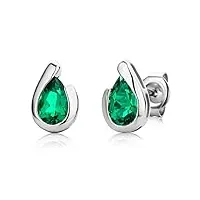 miore bijoux pour femmes boucles d'oreilles avec pierre gemme/pierre précieuse Émeraude vert 0.85 ct chaîne en or blanc 9 carats / 375 or