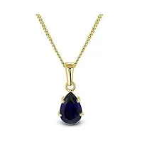 miore collier femmes chaîne en or jaune 9 carat / 375 or avec pendentif poire pierre précieuse saphir bleu, bijoux