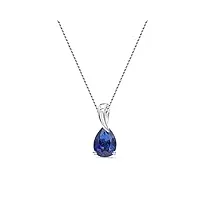 miore collier femmes chaîne en or blanc 9 carat / 375 or avec pendentif poire pierre précieuse saphir bleu, bijoux longueur 45 cm