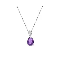 miore collier femmes chaîne en or blanc 9 carat / 375 or avec pendentif poire pierre précieuse améthyste violette, bijoux longueur 45 cm