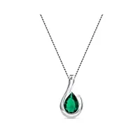 miore bijoux pour femmes collier avec pendentif pierre gemme/pierre précieuse Émeraude vert 0.75 ct chaîne en or blanc 9 carats / 375 or, longueur 45 cm