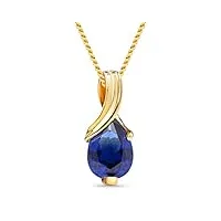 miore collier pour femmes collier avec pendentif pierre précieuse forme poire saphir bleu chaîne en or jaune 9 carat /375 or, bijoux longueur 45 cm