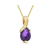 miore collier pour femmes collier avec pendentif pierre précieuse forme poire améthyste violette chaîne en or jaune 9 carat /375 or, bijoux longueur 45 cm