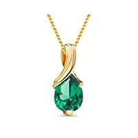 miore collier pour femmes collier avec pendentif pierre précieuse forme poire Émeraude vert chaîne en or jaune 9 carat /375 or, bijoux longueur 45 cm