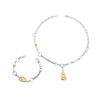 orphelia – ensemble collier et bracelet argent 925 – oxyde de zirconium – blanc taille ronde – set 048