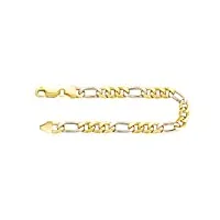 edelind bracelet chaîne figaro creuse en or blanc et jaune bicolore 585/1000 19 cm,5,7 mm avec fermoir mousqueton - bijoux pour homme