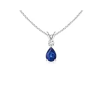 angara pendentif en larme en saphir bleu avec diamant en argent (saphir bleu 6x4 mm)