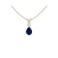 angara pendentif en larme en saphir bleu avec diamant en or jaune 14 carats (saphir bleu 6x4 mm)