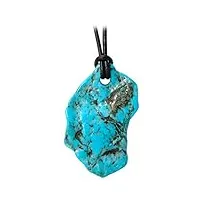 kaltner präsente - idée de cadeau – collier pour homme et femme avec cordon en cuir et pendentif de forme libre en turquoise naturelle précieuse