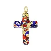 glass of venice pendentif croix reflets vénitiens - bleu rouge