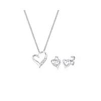 elli diamonds parure de bijoux femmes clous d'oreilles coeur amour avec diamant (0.075 ct.) en argent sterling 925