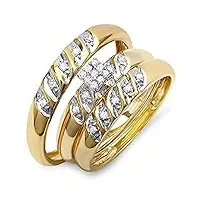 dazzlingrock collection lot de 3 bagues de fiançailles en or jaune 10 carats avec diamant rond 0,20 carat pour homme et femme