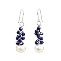novica femme lapis lazuli cultured perles d'eau douce en argent plaqué perles boucles d'oreilles sonata bleu '