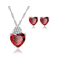 forfamilyltd femme bijoux parures - rouge rubis, zircon pendentif collier & stud boucle d'oreille, chaîne en argent sterling