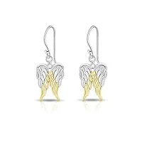 dtpsilver® boucles d'oreilles en argent fin 925 et plaqué or jaune - ailes d'ange - dimension: 11 x 30 mm