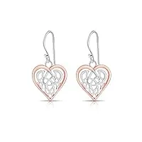 dtpsilver® boucles d'oreilles en argent fin 925 et plaqué or rose - forme de coeur avec nœud celtique - dimension: 15 x 27 mm