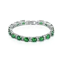hasnsofie emeraude femme bracelet plaqué or blanc avec zircon cubique ovale vert, bijoux bracelet elegant, bracelet hypoallergénique unisexe pour femme homme, soirée anniversaire cadeau