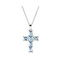franki baker jolie cristaux aigue-marine bleu et argent sterling 925 pendentif croix collier. longueur : 50 cm + 5 cm extension