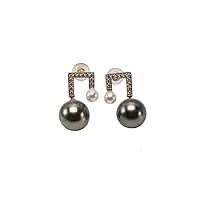 jyx perle de tahiti boucle d'oreille 9.5mm avec femme de perle noire de classe aaa+ et - or jaune 14 cts beaux bijoux véritable de cadeau mère femme