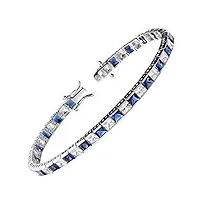 franki baker argent sterling 925 magnifique coupe princesse bleu saphir et cristaux de diamant bracelet de tennis. longueur : 19 cm