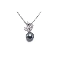 jyx collier avec pendentif en perles de tahiti noires 10,5 mm en or 18 carats avec diamants, perle, perle