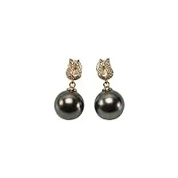 jyx boucles d'oreilles perles de tahiti noires rond 11mm en or 18 carats pendre boucles d'oreilles pour femmes