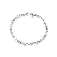 amberta® bijoux - bracelet - chaîne argent 925/1000 - maille singapour - largeur 3.6 mm - longueur 18 19 20 cm (20cm)