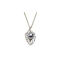 jyx or 14 k 10 mm rond noir perle de tahiti pendentif collier avec diamants