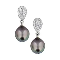 sf bijoux - boucles d'oreilles argent 925/1000e oz perle tahiti forme g) outte Ø10/11 (2,33 g) - (101562)