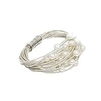 secret & you bracelet pour femme de perles de culture d'eau douce, de 6 à 6,5 mm monté sur un cordon en tissu et une fermeture magnétique en acier inoxydable.