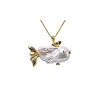jyx argent sterling perle de culture d'eau douce baroque pendentif collier 50,8 cm -fish style