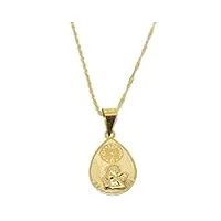 collier en or jaune 18 carats pour bébé avec chaîne singapour de 40 cm et médaille en forme de goutte angelito avec montre, or jaune