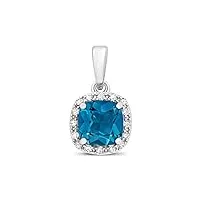 eds jewels pendentif femme or blanc 375/1000 et diamant brillant 0.08 carat avec topaze bleue de londres - 14mm*8mm wjs14376