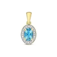 eds jewels pendentif femme or 375/1000 et diamant brillant avec topaze bleu - 15mm*7mm wjs14382