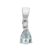 eds jewels pendentif femme or blanc 375/1000 et diamant avec aquamarine - 17mm*5mm wjs3466
