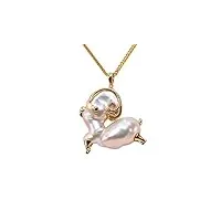 jyx 18 k magnifique goat-shape premier baroque pearl pendentif collier