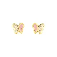 boucles d'oreilles enfant papillon émail rose or jaune 9 carats - certificat de garantie - coffret cadeau - mondepetit