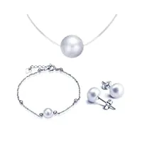 yumilok bijoux ensemble de perle parures pour femme fille collier court en fil nylon transparent et bracelet et boucle d'oreille en argent 925