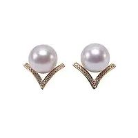 jyx boucles d'oreilles en or 18 carats avec perles d'akoya japonaises blanches 8,5-9 mm